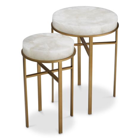 Side Table Hoxton vintage brass finish rock crystal set of 2