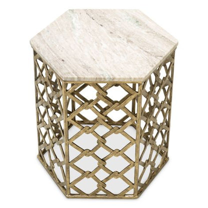 Side Table Stratham antique brass finish marble top