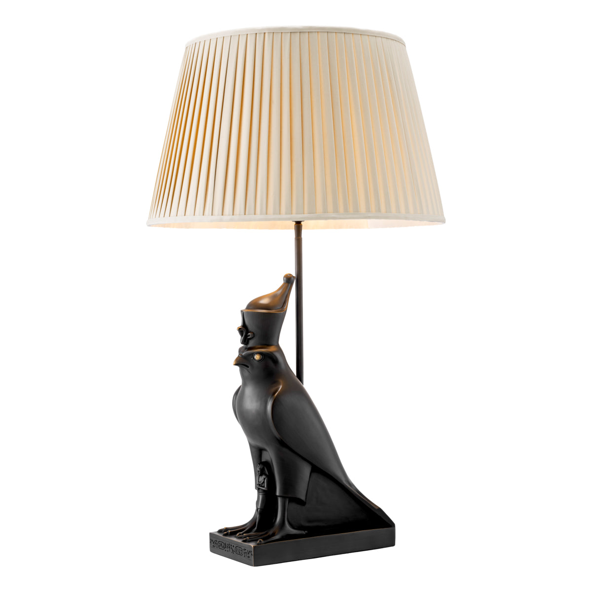 Table lamp Horus bronze highlight finish incl beige pleated shade