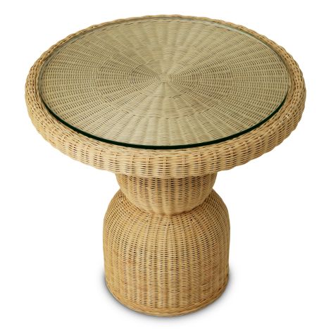 Dining Table Tiago round natural rattan incl glass top