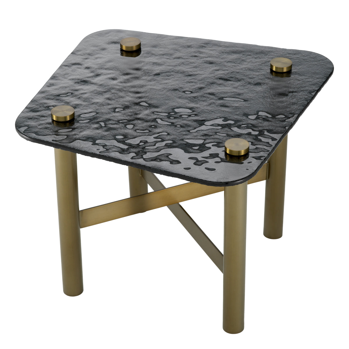 Side Table Cortes brushed brass finish casted smoke glass