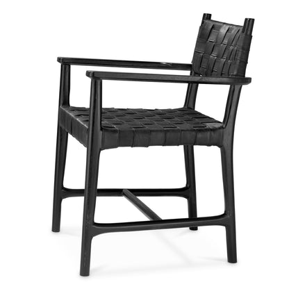 Dining Chair Tiberio with arm black leather classic black