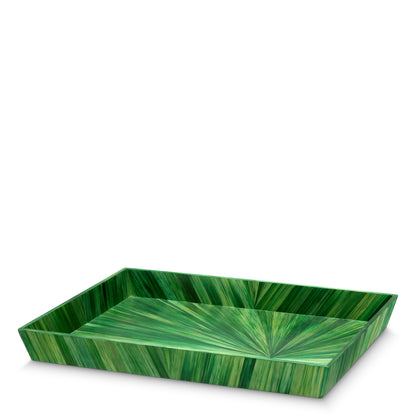 Desk Tray Harvard L straw marquetry green