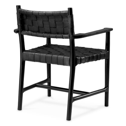 Dining Chair Tiberio with arm black leather classic black