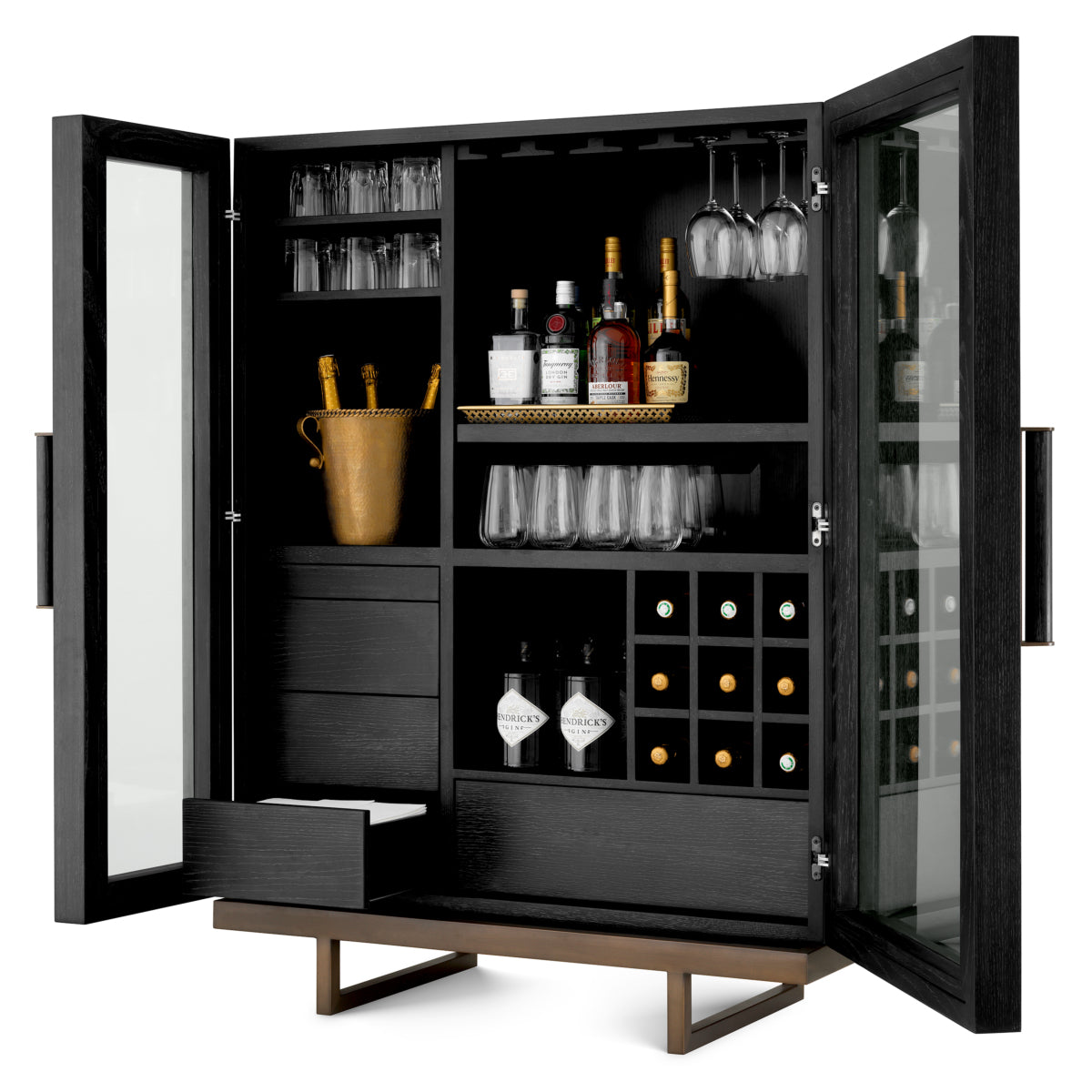 Bar Cabinet Connaught charcoal grey oak veneer bronze finish