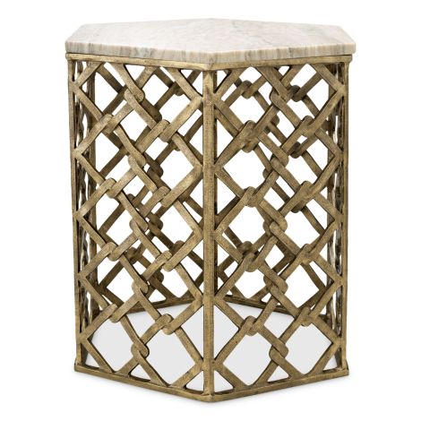 Side Table Stratham antique brass finish marble top