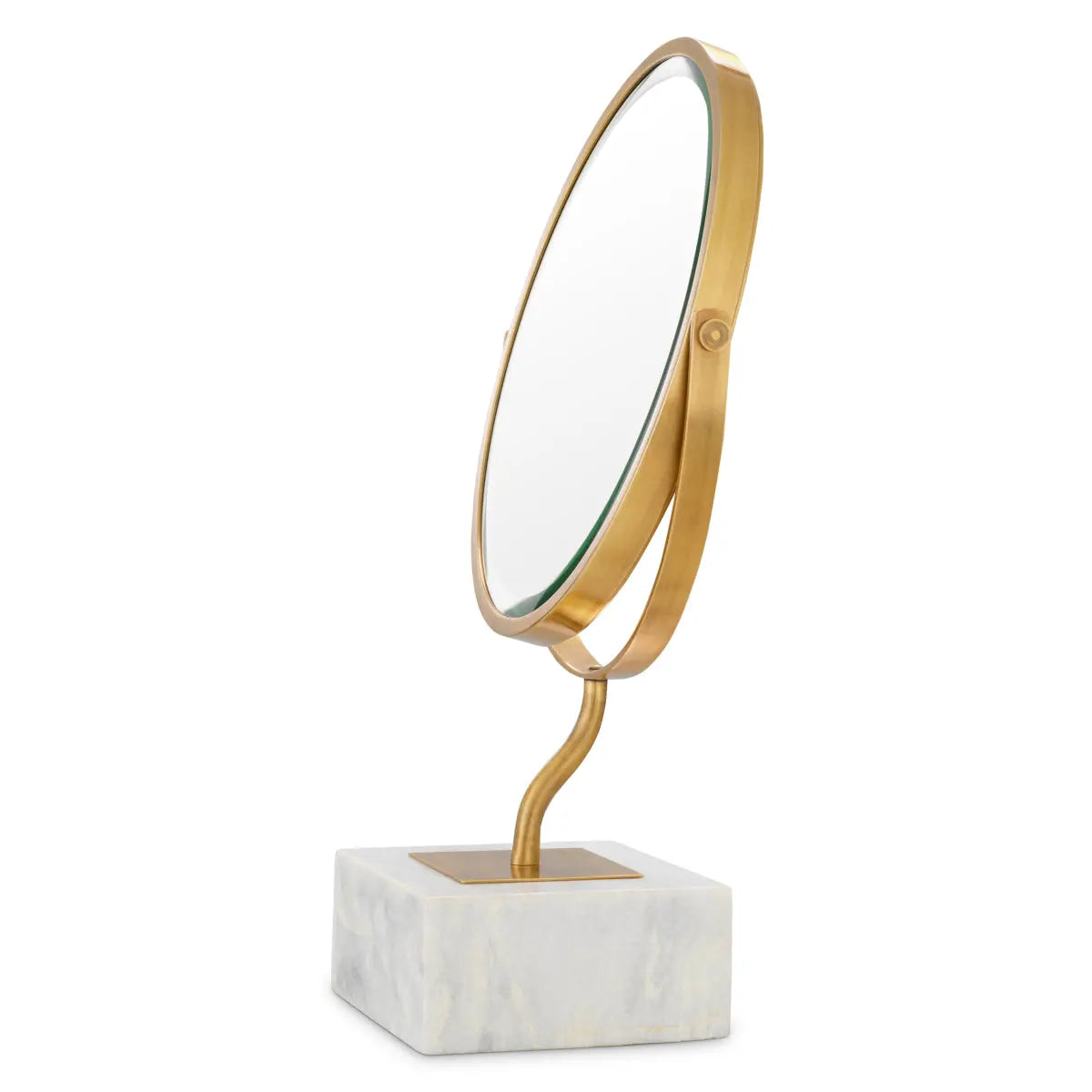 Table Mirror Jovanni vintage brass finish white marble