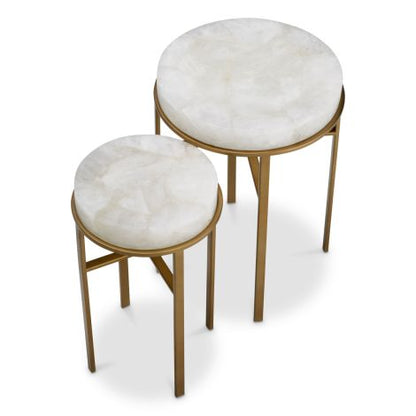 Side Table Hoxton vintage brass finish rock crystal set of 2