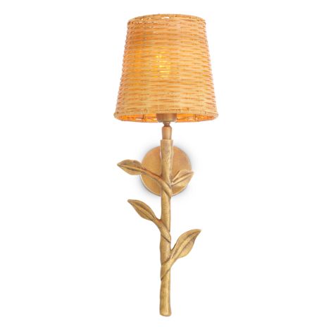 Wall Lamp Farini vintage brass finish incl rattan shade