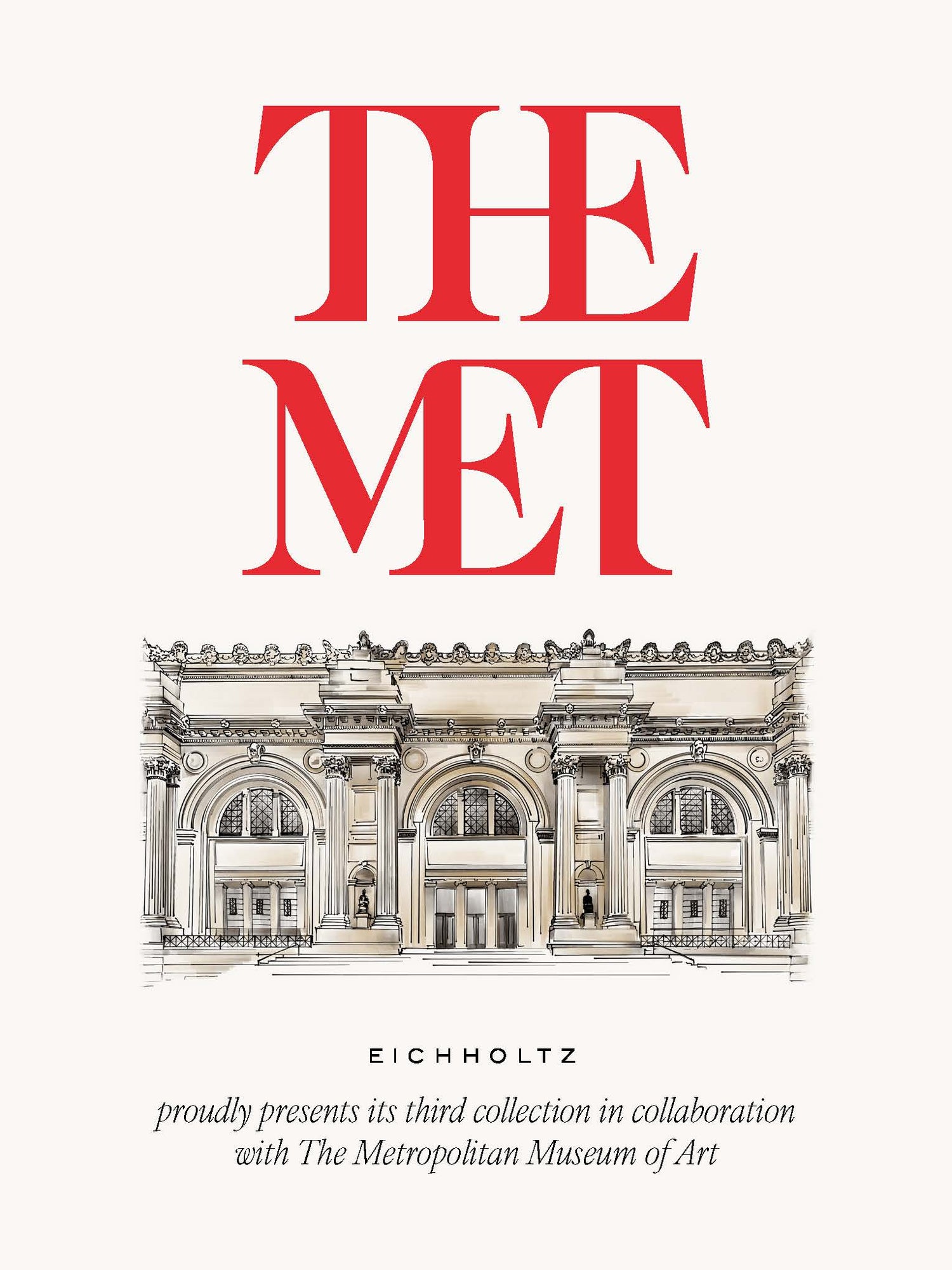 Book cover of 'The Met' by Eichholtz with a drawing of a building and red text on a white background.
